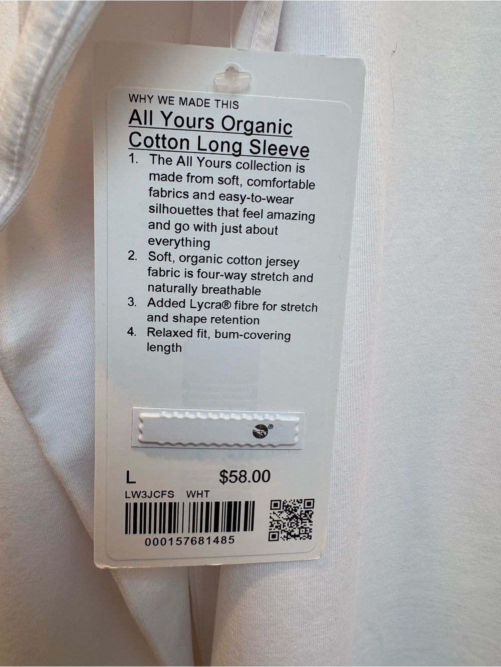 lululemon All Yours Organic Cotton Long-Sleeve Crew — White - Picture 3 of 6